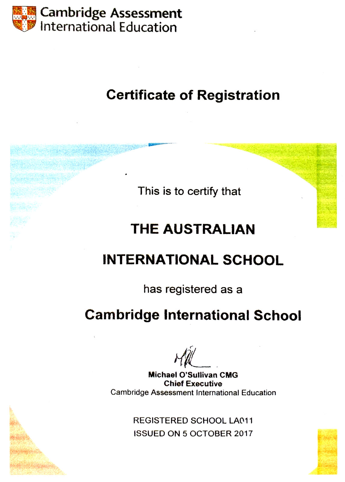 AIS certificate of registration